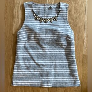 J Crew Womens Grey w White Stripe  Scoop Neck w Jeweled Border Tank /  Size S